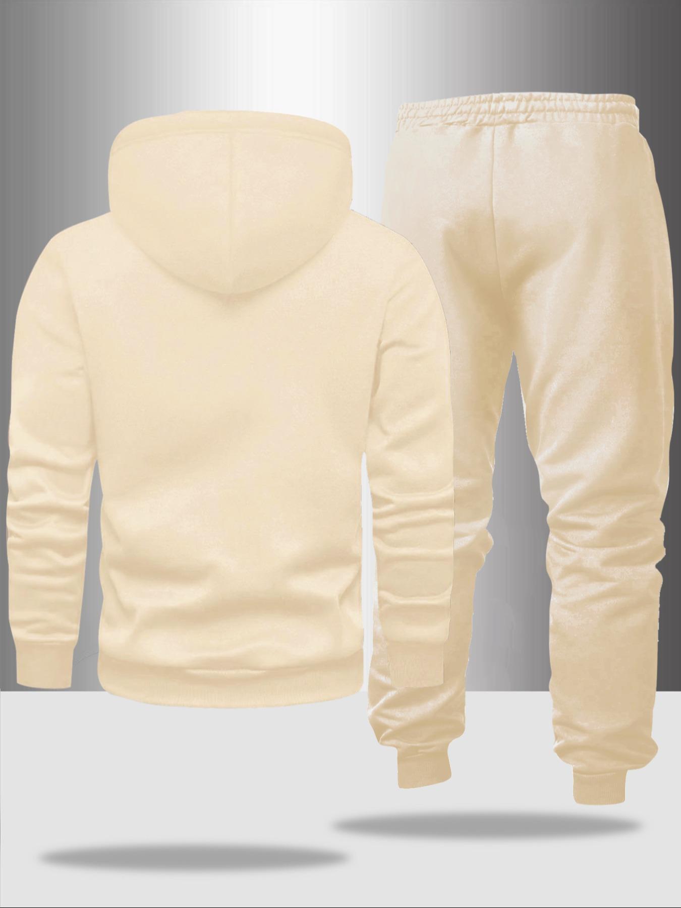 YYT1 Men's 2-Piece Fall Winter Casual Graphic Sweatshirt Set (Menswear Casual Wear), Hooded Long-Sleeve Letter Print Top + Drawstring Waist Pants, Thick Fitted Sports & Outdoor Outfit, Letter Prints