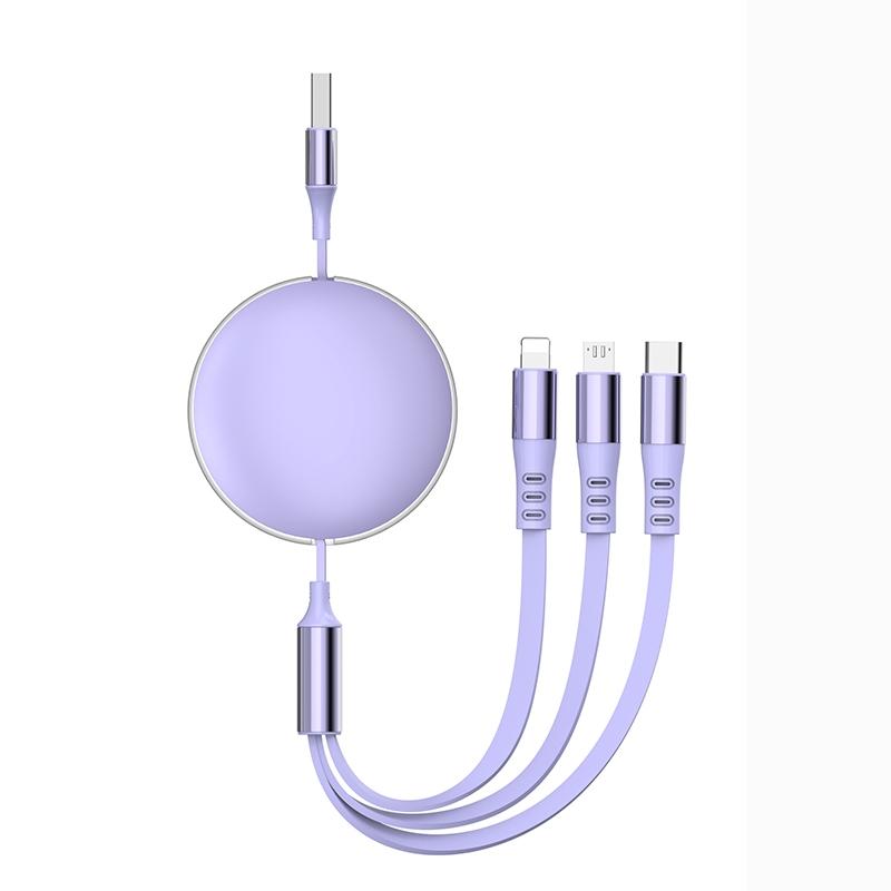 120w 6a Ultra Fast Charge Type-C Rechargeable Cable, 1.2m USB Charging Line, 3-In-1 Quick Charge Compatible Devices