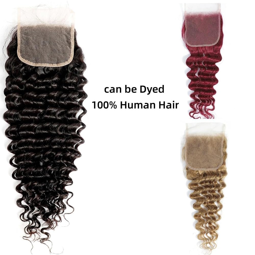 Transparent  Lace Closure Deep Wave Invisible Ultra-thin 4x4 Closure Brazilian  Virgin Human Hair  Black (4x4 Lace Closure, 16 Inch)