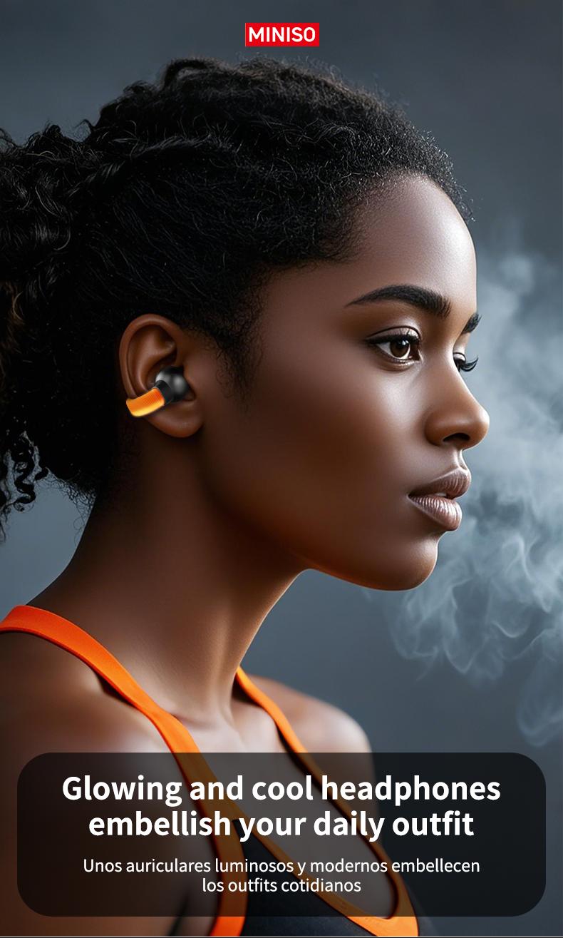 MINISO True Wireless Luminous Earphones MS191, Bluetooth 6.0 Open Earphones, Long Battery Life Wireless Ear Clip Earphones, Wireless Sports Earphones