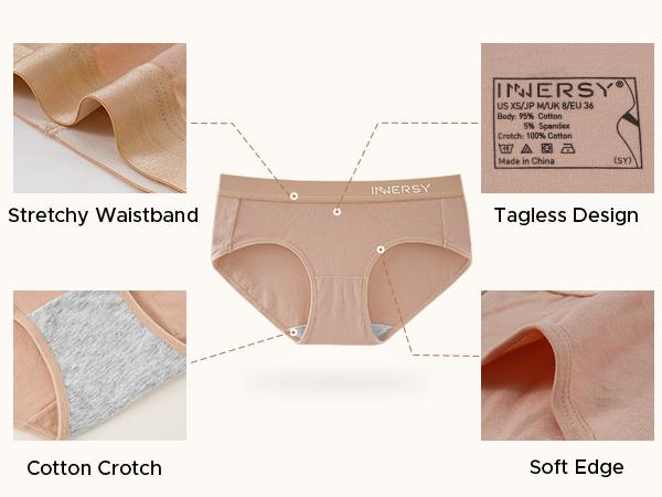 INNERSY Womens Mid Rise Cotton Wide Waistband Hipster 6 Pack Fit Jeans Soft Panties