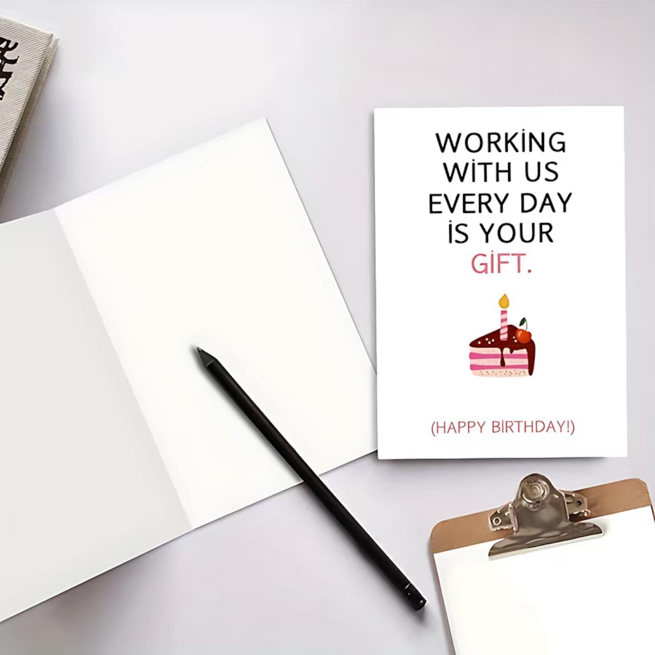 1/3/7pcs  Funny Office Birthday Card for Coworker, Colleague, Boss - Humorous "Working With Us Every Day Is Your Gift" Greeting Card, Perfect Sarcastic Gift for Work Birthday Celebration with Blank Inside for Personal Note