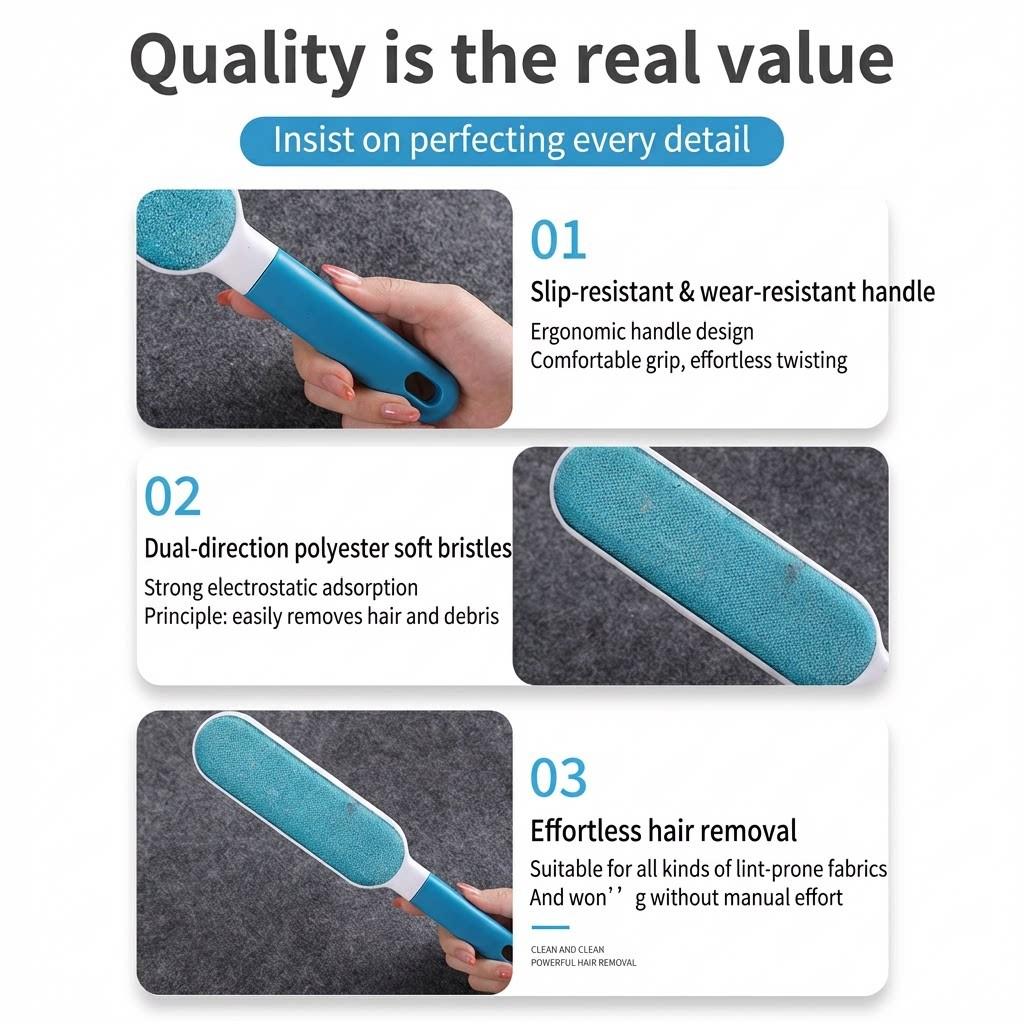 Reusable Lint Remover, 1 Count Double Sided Pet Hair Remover, Manual Static Dust Brush, Durable Pet Hair Removal Tool for Clothes, Sofa, Furniture, Bedding, Carpet