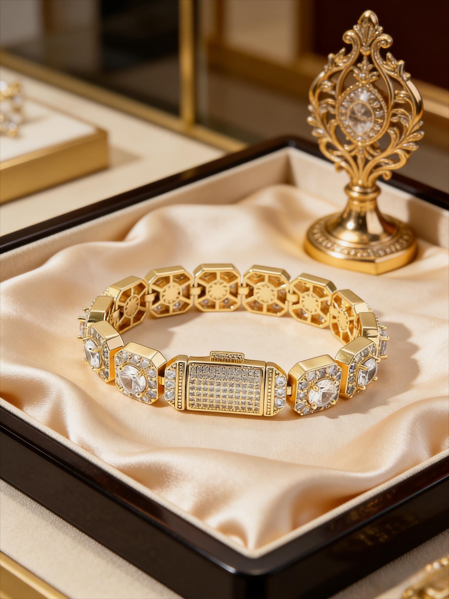 Jewelry set, European and American hip-hop full diamond bracelet, men's trendy brand diamond-encrusted zircon Cuban chain bracelet ins Internet celebrity niche design sense, high sense, light luxury and versatile couple jewelry