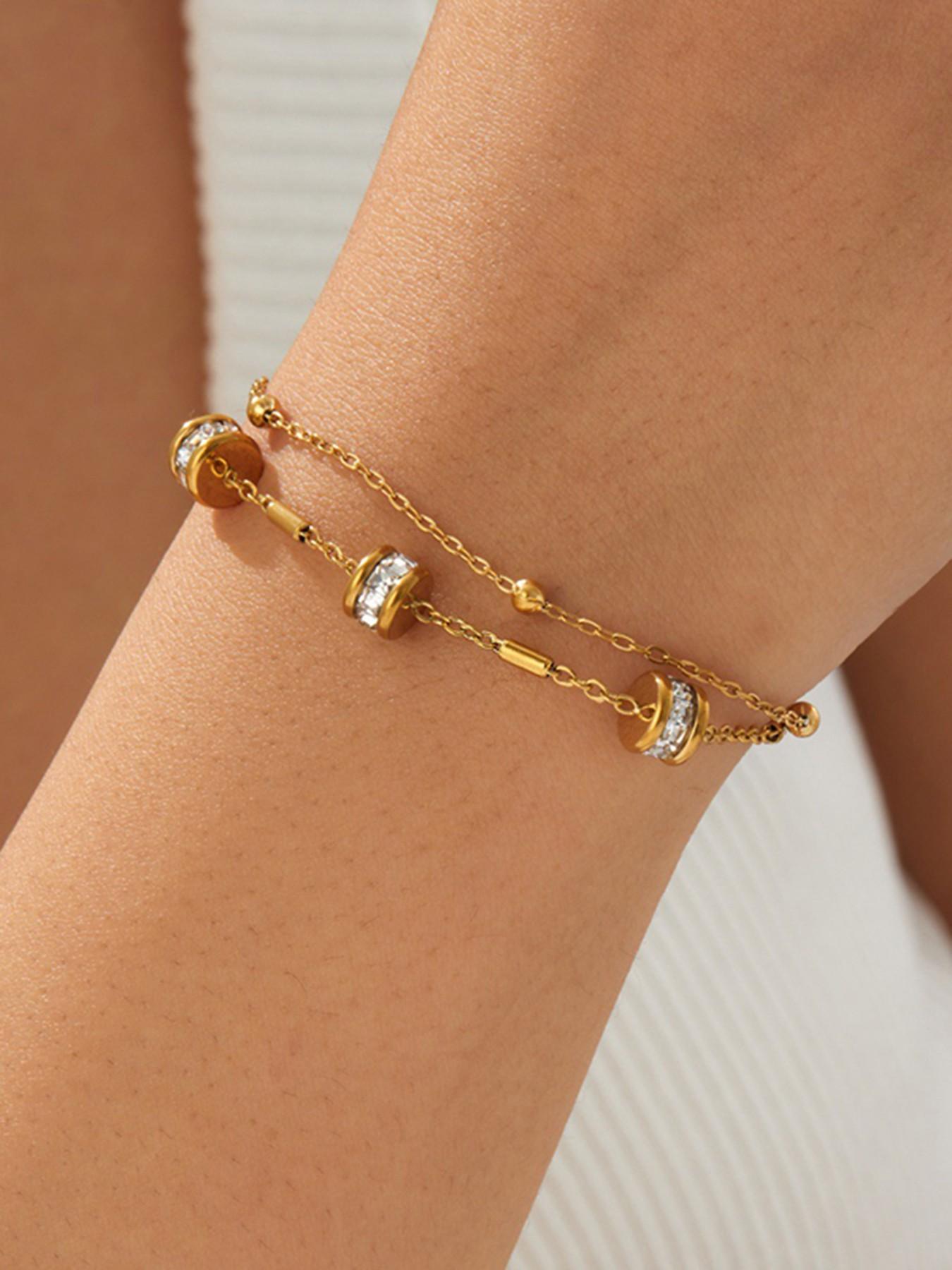 1Pcs Stainless Steel Synthetic Zircon Chain Bracelet For Women Gold Color Waterproof Simple Fashion Hand Chain Jewelry Daily Layering