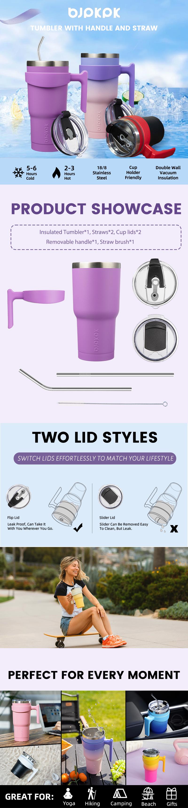 BJPKPK Tumbler With Handle And Straw Stainless Steel Travel Mug Insulated Tumbler Cups With Lids, Wide Mouth and Narrow Bottle for Easy Cleaning BJPKPK Tumbler With Handle And Straw Stainless Steel Travel Mug Insulated Tumbler Cups With Lids, Wide Mouth and Narrow Bottle for Easy Cleaning