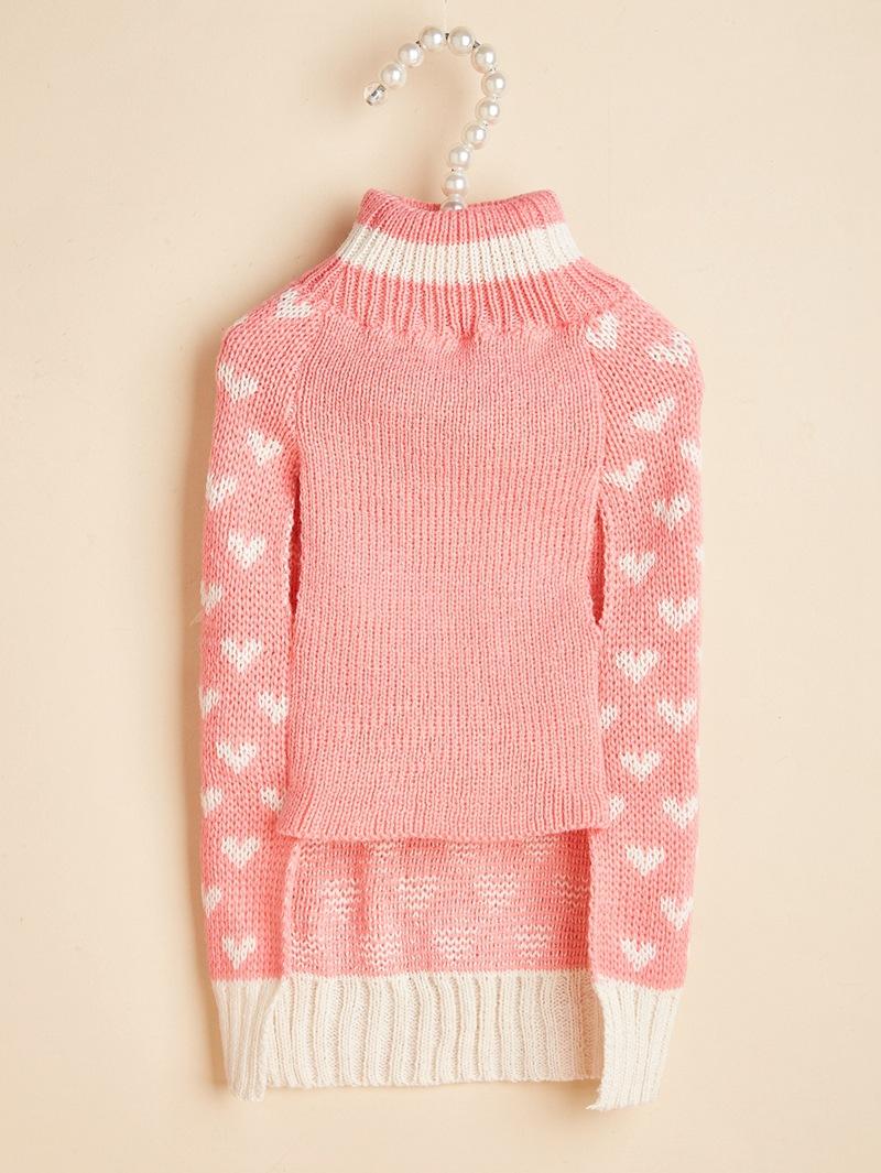 New Valentine's Day Knit High-Elasticity Round Neck Pink Red Lover Bow Heart Pattern French Bulldog Bichon Dog Sweater