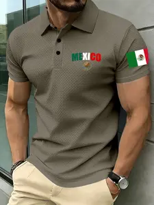 Men's Polo Shirt Short Sleeve, Quick-Dry Moisture-Wicking Design, Mexican Flag Print, Comfortable Fit Casual Daily Wear