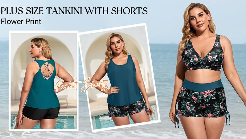 Holipick Women Three Piece Plus Size Tankini Swimsuits Tummy Control Bathing Suits with Sports Bra with Boy Shorts Holipick Women Three Piece Plus Size Tankini Swimsuits Tummy Control Bathing Suits with Sports Bra with Boy Shorts