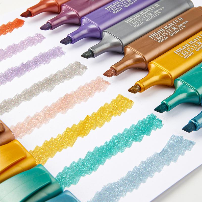 Glitter Highlighters Set 8Pack Subtle Colors with Chisel Tips, Flexible Line Width and Smudge-Proof Water-Based Ink for Sparkling Note-Taking,Cute Markers Pen Highlighter
