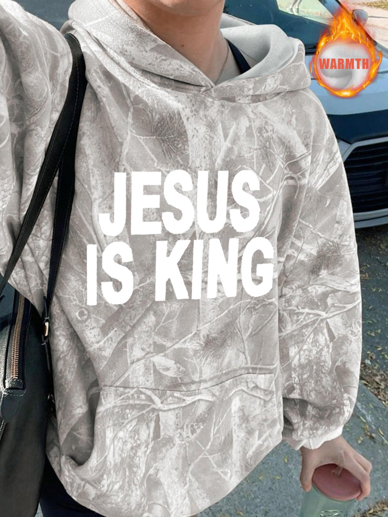 Unisex Jesus is King Letter Print Casual Branch Long-Sleeved Fleece-Lined Loose Hoodie, Clothing suitable for spring and autumn，suitable for streetwear, Y2K style, couple outfits,Casual Daily Wear