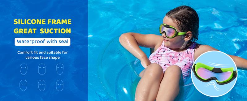 Aegend 2 Pack Swim goggles for Kids, Big Frame Anti-Fog Anti-UV Wide Vision Clear vision Waterproof, No leak large frame Swimming goggles for Boys Girls