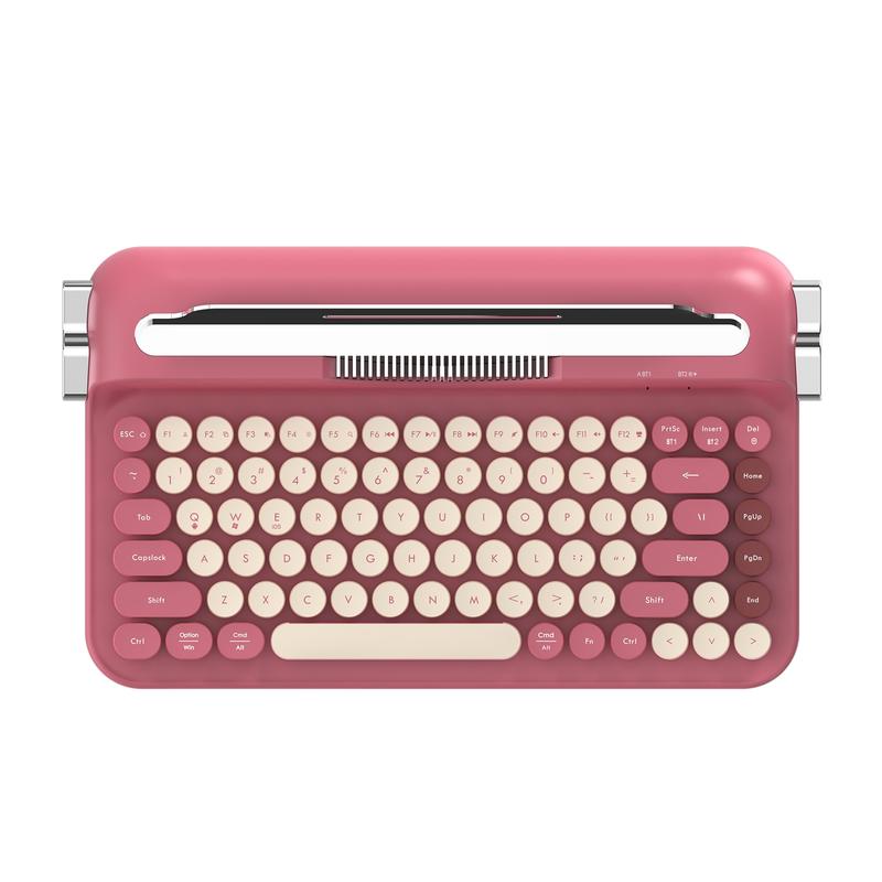 AJAZZ AF84 High Appearance Wireless Thin Film Keyboard Dual Mode 2.4G Bluetooth 84 Key Retro Keyboard Fast Response Punk Typewriter Female Keyboard Code Word Office Support Multiple Systems Suitable for Office Use Requires Self Provided AAA Battery * 2