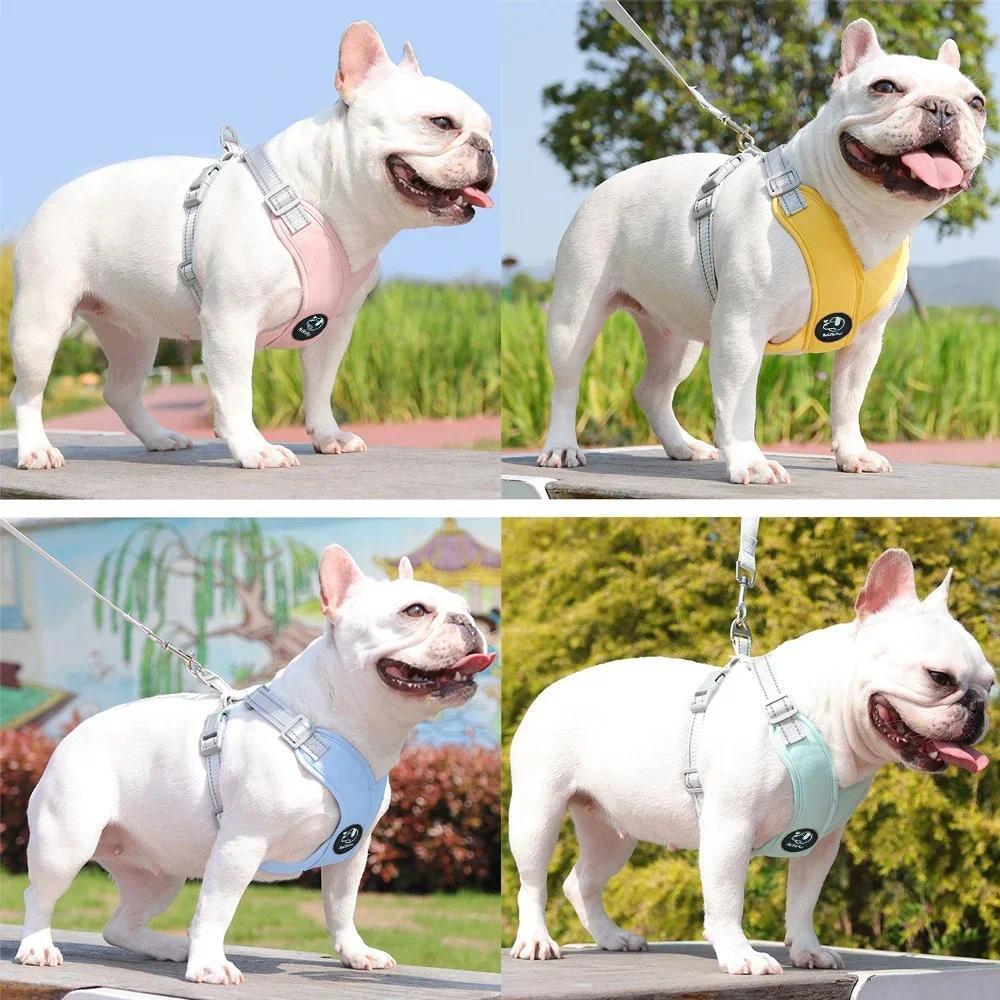 Reflective Dog Vest Harness & Leash Set - Soft, Adjustable, No-Pull Chest Strap, Reflective Strips, Breathable Fabric, Multi-Size for Small-Medium Dogs Cats Pug Daily Walking