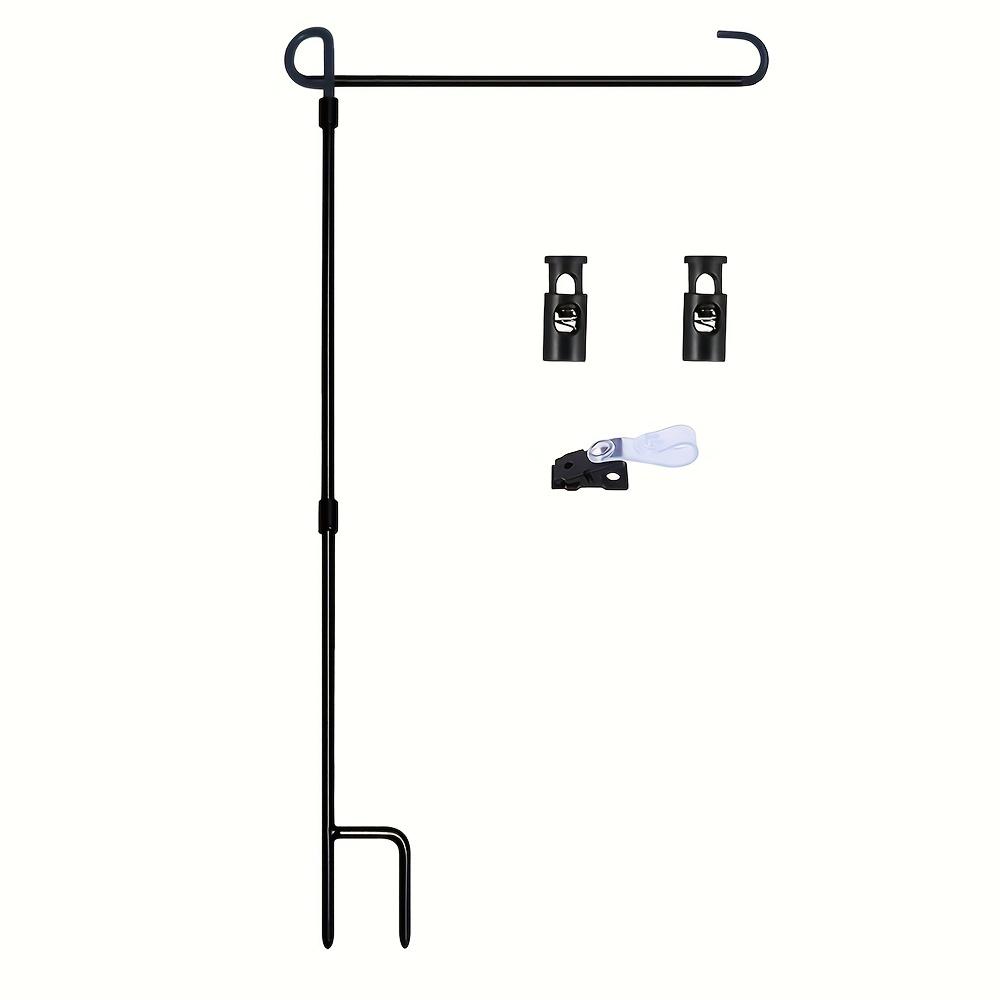 Black Wrought Iron Garden Flag Holder - Durable patio flagpole that can accommodate flags up to 31.75cm wide, including tiger clips and rubber plugs for outdoor decoration, coated flagpole