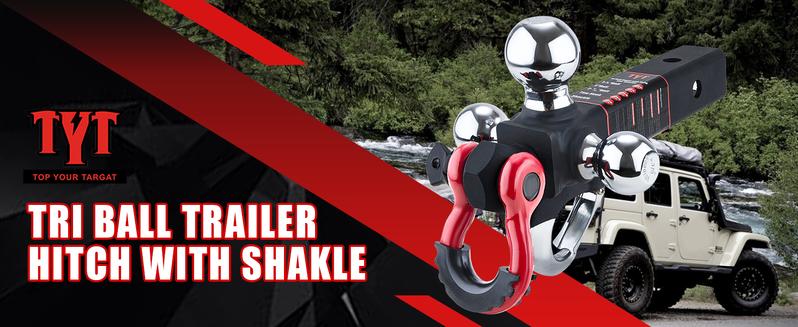 TYT Tri Ball Trailer Hitch Mount 2" Receiver - 3-in-1 Towing System w/ 2-5/16" 2" 1-7/8" Hitch Balls, Locking Security Pin, Tow Hook & Clevis Shackle - Heavy Duty for Trucks, RV, Boat Trailers (Father's Day Gift)