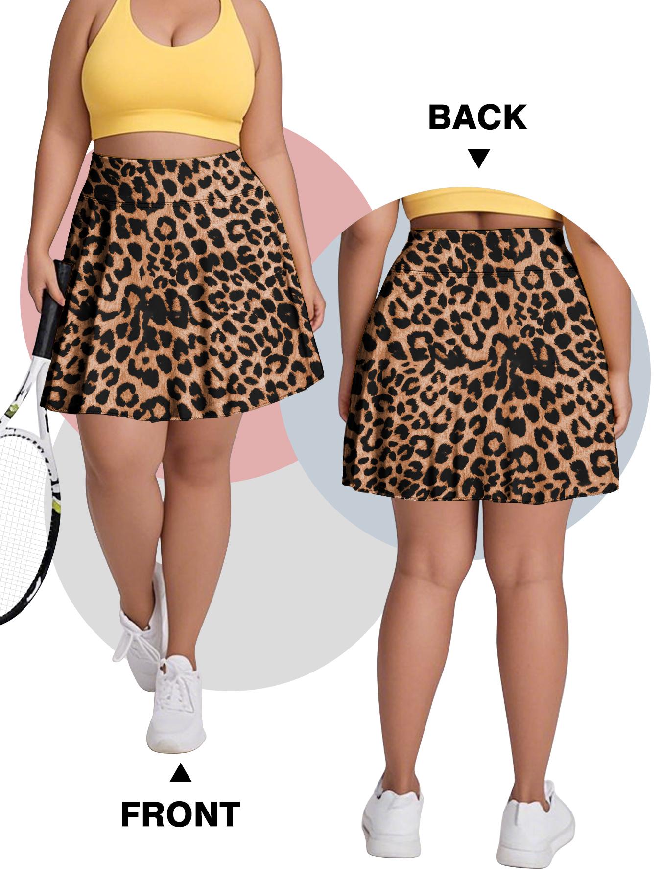 【Plus Size】 Leopard Print Pocket Design Skorts, Skort With Pockets, Casual Comfy Breathable Skort for Daily Wear, Women's Bottoms for Summer