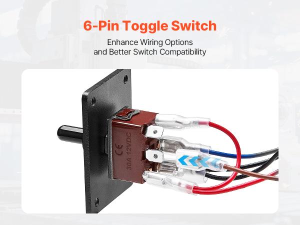 VEVOR Toggle Switch, 6 Pin Momentary Polarity Reversing Toggle Switch (ON)-Off-(ON) DC 12V/30A AC 250V/15A - with Up Down Mounting Panel Waterproof Boot Cap for Auto Car Marine Boat