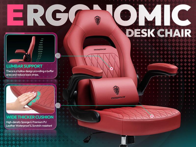 Dowinx Gaming Chair -  Ergonomic gaming chair with breathable PU leather and pocket spring cushion – featuring lumbar support and 360° swivel adjustability, delivering ultimate comfort for intense gaming sessions, available in multiple colors