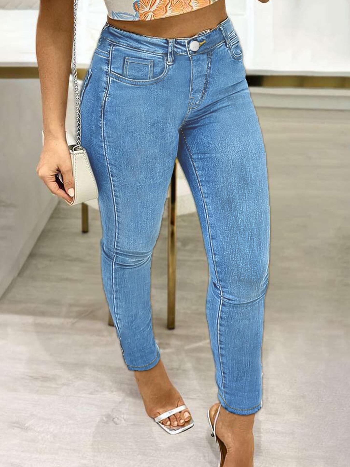 Women's Elastic Washed Slim Fit Skinny Jeans, Commuter Sexy Fashion, All Seasons Wear, Casual Plain Denim Jeans