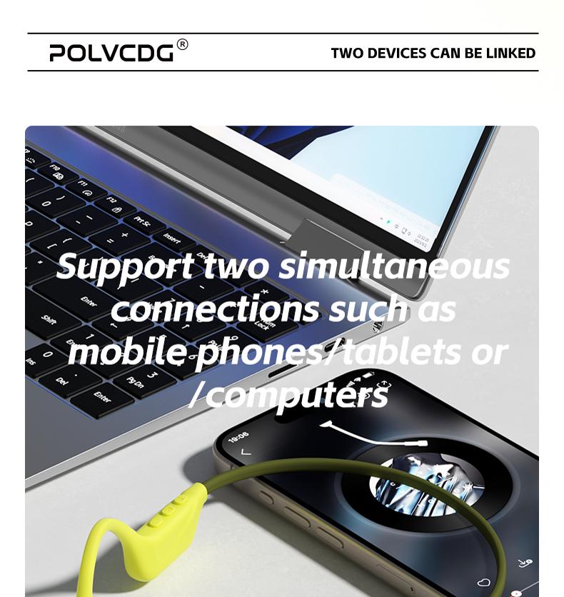 Polvcdg Bone Conduction Bluetooth Wireless Headphones - High-quality sound, suitable for connecting to mobile phones. Perfect for calls, while exercising, running or during sports. Sweat-resistant. Long-wearing without causing discomfort Christmas gift