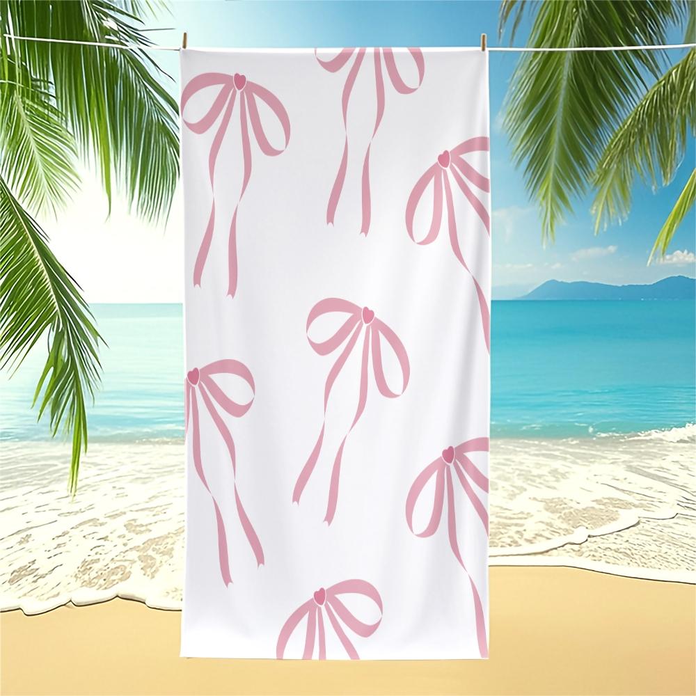 Bow Series Cute Romantic Sweet Sand Free Beach Towel, for Beach, SPA, Hot Spring, Pool, Picnic, Camping, Gym and Yoga, Absorbent, Fast Drying, Lightweight and Portable, Housewarming Birthday Valentine's Day Christmas Gift