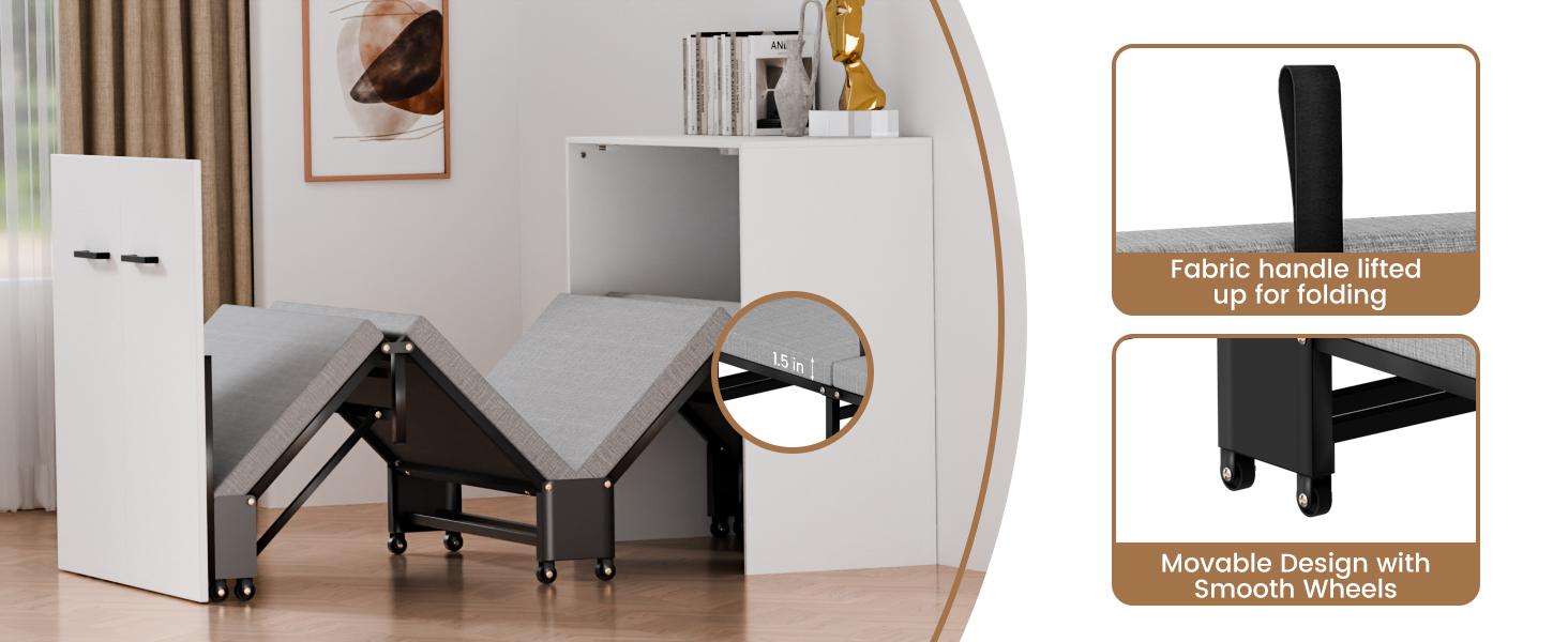 SLSY Murphy Bed with Mattress, Folded Cabinet Bed, Guest Bed Roll Away Bed Fold up Bed for Guest Bedroom, Living Room, Office,75" x 29"