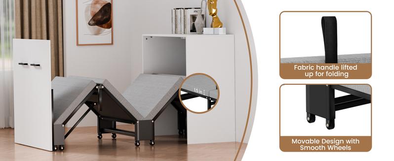 SLSY Murphy Bed with Mattress, Folded Cabinet Bed, Guest Bed Roll Away Bed Fold up Bed for Guest Bedroom, Living Room, Office,75" x 29"