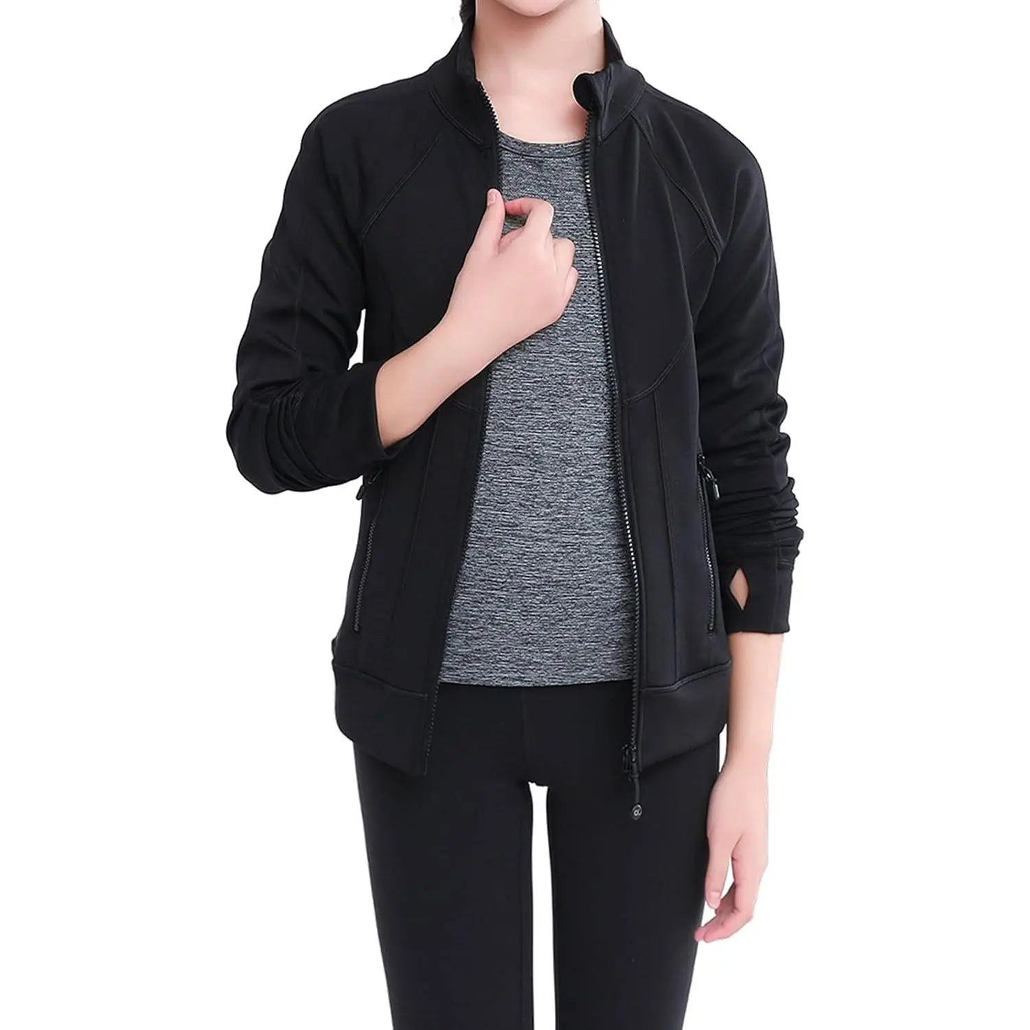 Girls Cardio Yoga Jacket Figure Skating Jacket Slim Fit with Smooth and Cotton Soft Fabric Designed Thumbholes