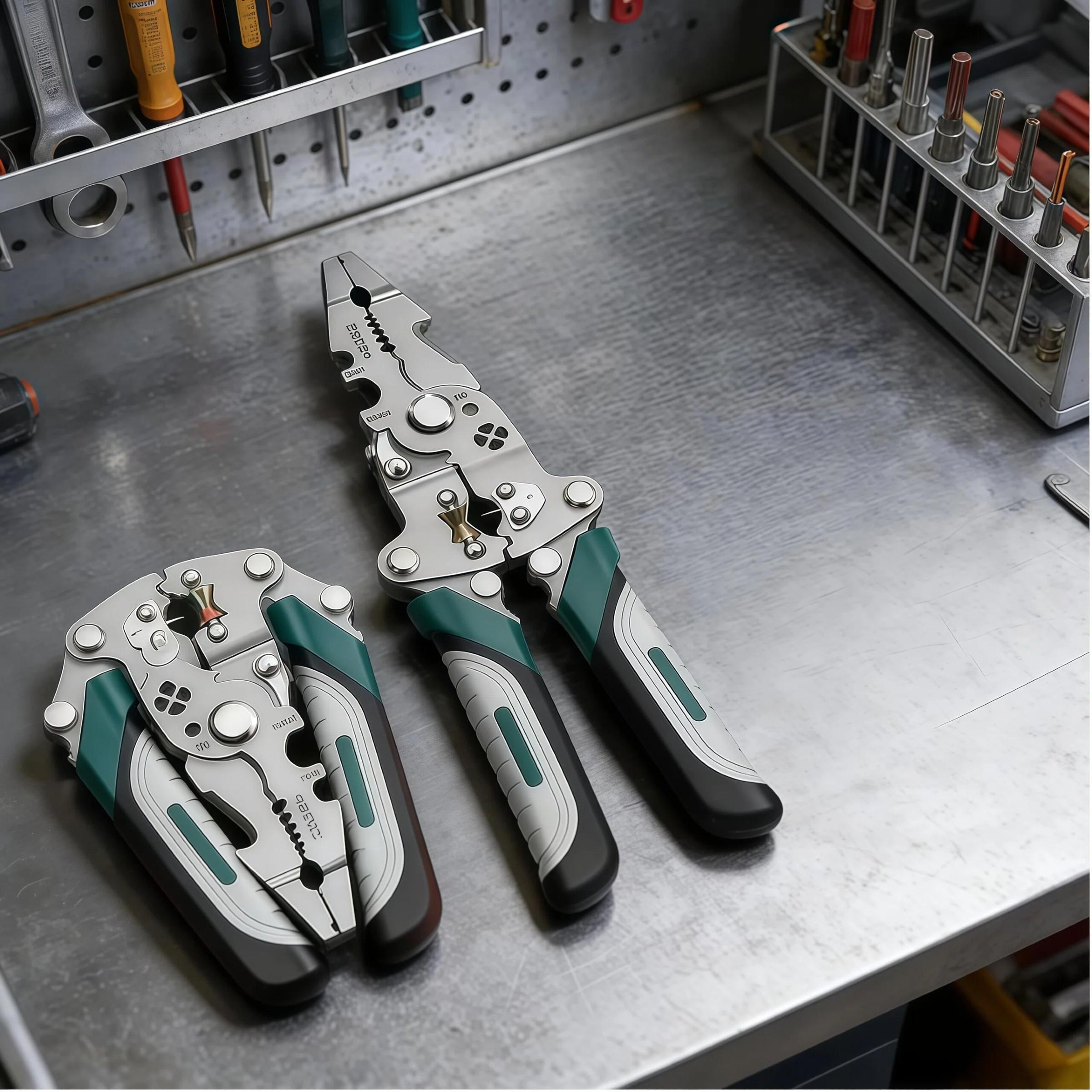 Foldable Wire Stripper Multifunctional Electrician Tool, Includes Crimping Cutting and Wrench Functions, Compact Foldable Design, Easy Storage