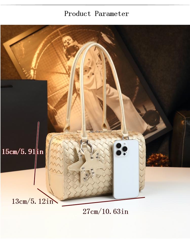 Elegant Woven Boston Bag for Women, Vintage Handbag Pillow Design, Unique Shoulder Crossbody Bag, Stylish and Versatile Accessory