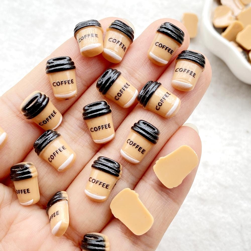 40pcs colorful cartoon mini coffee cup resin rhinestone nail accessories, charming and sweet multifunctional rhinestone jewelry - suitable for nail art, scrapbook DIY、 Wedding decorations and nail art accessories