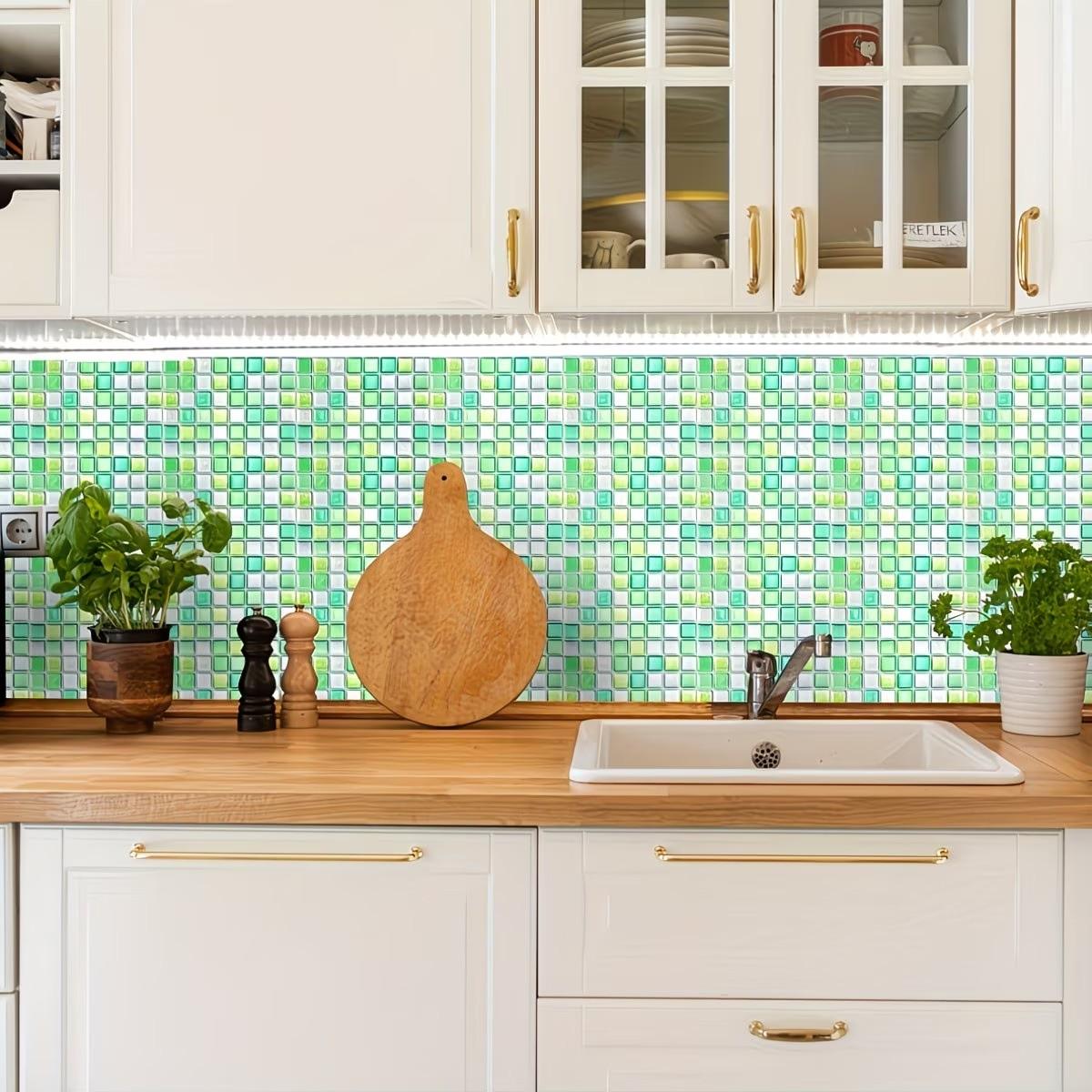 Crystal Resin 3D Mosaic Tiles Self-Adhesive Wall Stickers, Heat-Resistant Peel-And-Stick Wallpaper for Living Room Kitchen Bathroom Home Decor