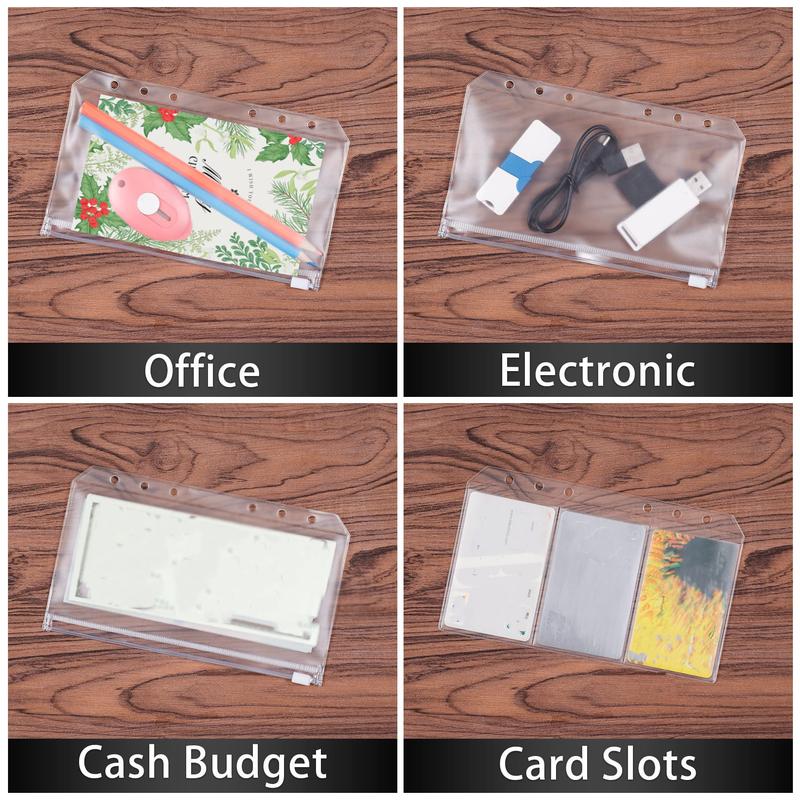 30pcs A6 Budget Envelope, Clear 6-hole Binder Pocket Envelope for Budgeting, Zipper Business Card Holder for Office, Money Envelopes for Cash Saving, Document Pouch for A6 Budget Binder, Office Stationery Supplies