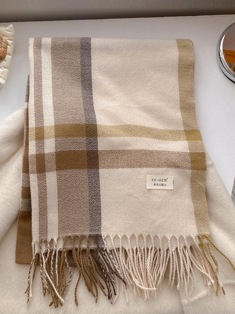 Elegant Plaid Scarf for Autumn & Winter, Soft Warm Shawl for Men & Women, Casual Fashion Accessory, Fitted Style, Fluffy Soft Scarf