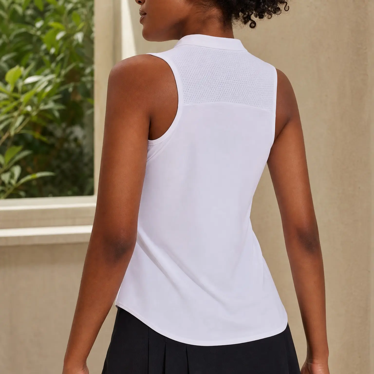 Women's UPF 50+ Sleeveless Golf Polo Shirt - Quick Dry Sun Protection Zip Collar Workout Tank Top, Racerback, Curved Hem, Lightweight V Neck for Golf, Tennis, Pickleball, CasualGift