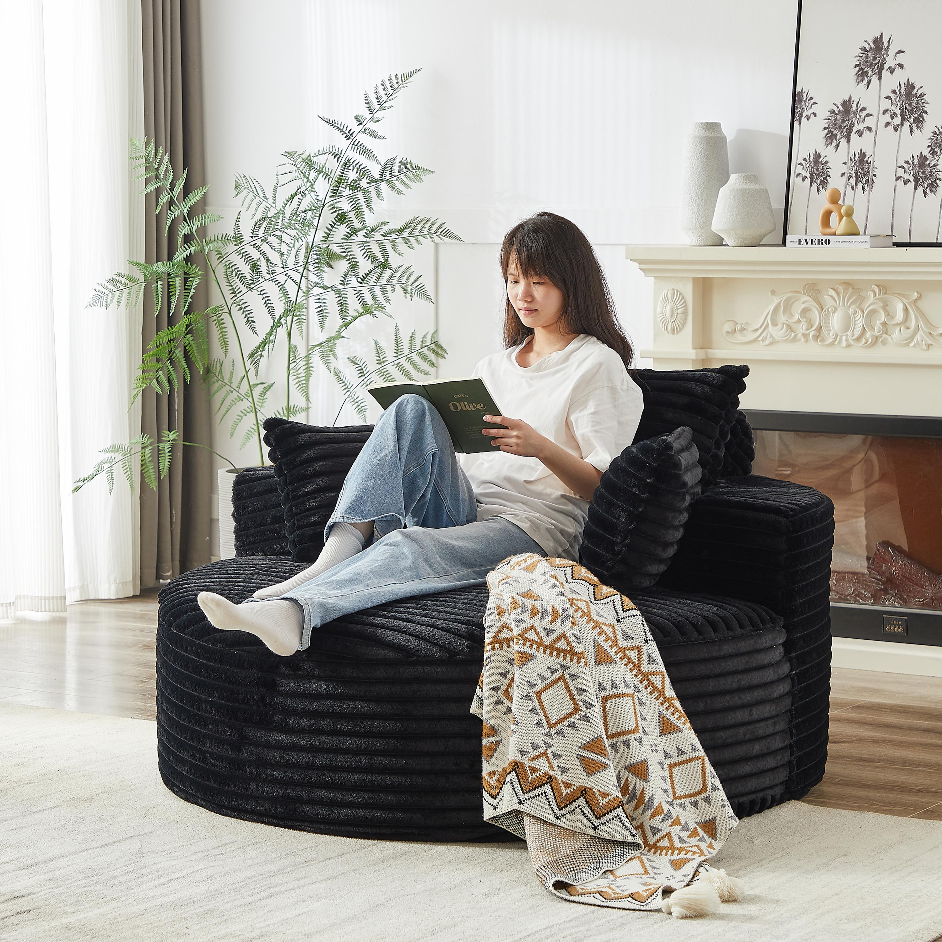 Niccae Fluffy Corduroy Sofa Chair No Assembly Cloud Recliner for Adults Premium Foam Sleeper Chair for Living Room Bedroom Lounge Modern Accent Furniture with Backrest Pillow Chenille Sectional Sofa with Pillows Velvet Folding Sofa with Storage