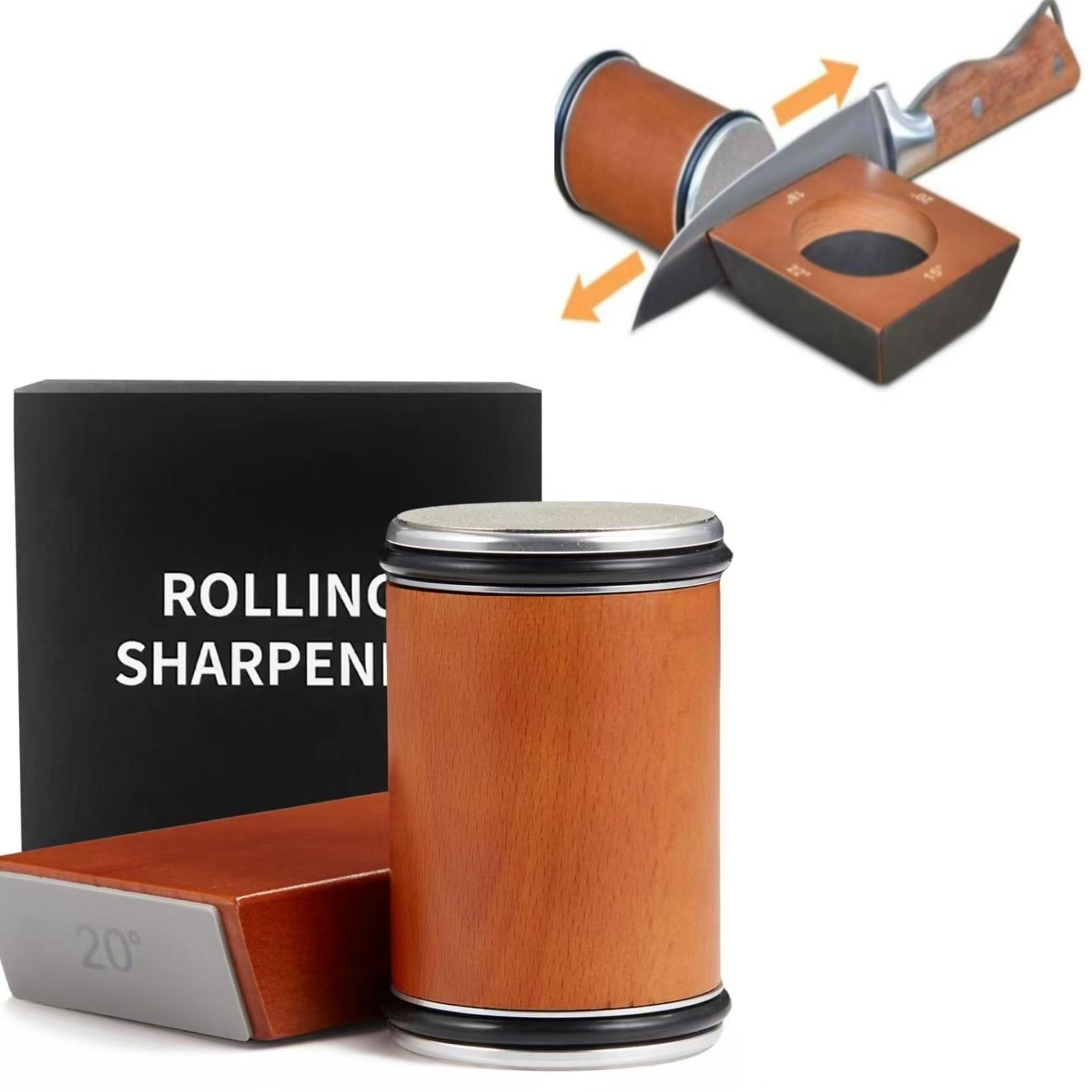 Rolling Knife Sharpener | Rapid Knife Sharpener & Kitchen Knife Sharpener| for Knives, Scissors, Cleavers & Outdoor Tools | Wooden Handle Sharpening Stone