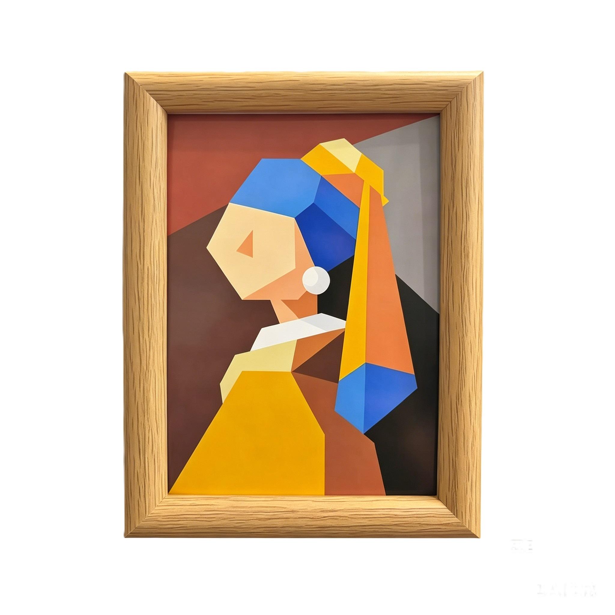 6-Inch Pearl Girl Creative Art, Geometric Abstract Style, Wooden Frame, Wall or Table Display, Home Decor, Birthday, Christmas, Valentine's Gift