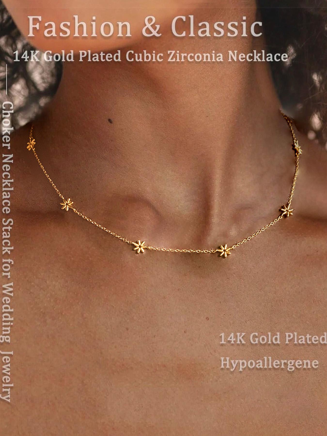 Elegant 18k Delicate Chain Necklace, Unique Design Choker for Office & Dates, Chic Daisy Pendant Jewelry