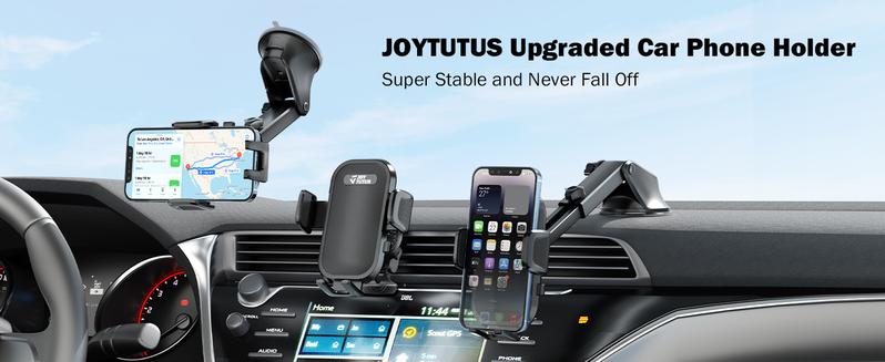 JOYTUTUS 3-in-1 Car Phone Mount Adjustable Strong Suction Cup for Windshield Dashboard Air Vent Universal Fit Double-lock TPU One-touch Release Button Compatible with Smartphones Durable Holder Protective Cellphone Stand