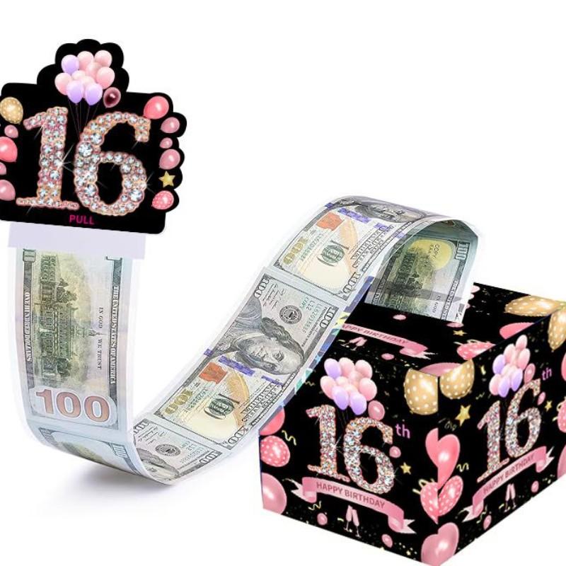 Party Gift Box, Birthday Sweet Savings Box, Surprise Pull-Out Gift Box with 50 Transparent Bags, Fun Way to Give Cash Gifts