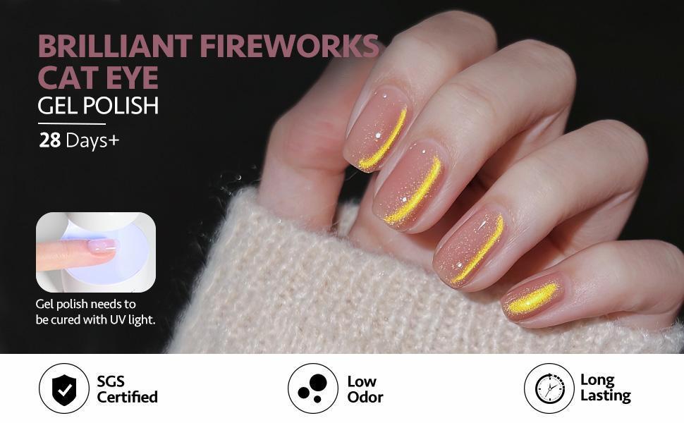 GAOY Brilliant Fireworks Cat Eye Gel Nail Polish Set with Magnet for Pink Green Glitter Holographic Cat Eye, Salon Gel Manicure and Nail Art DIY at Home