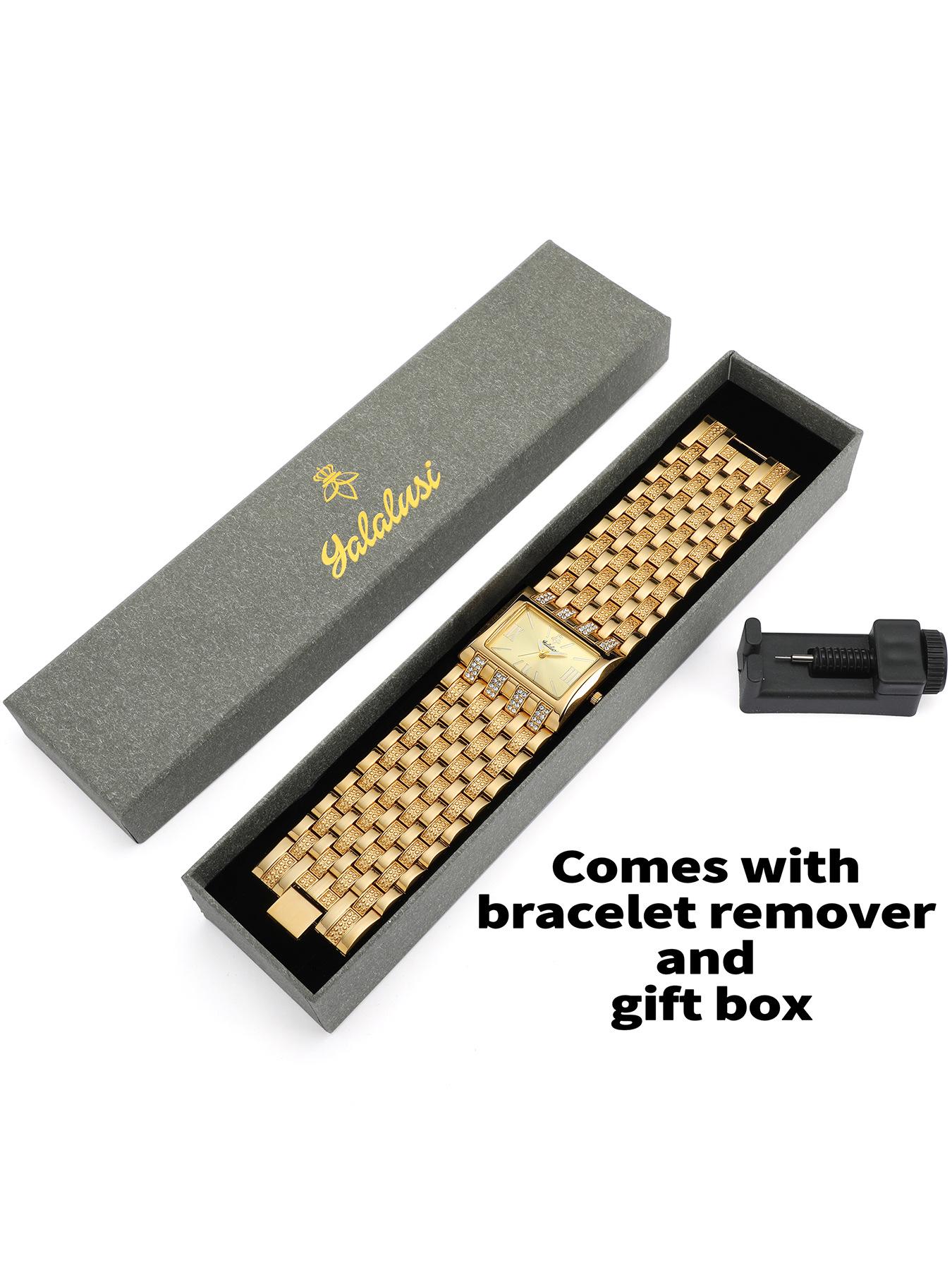 Women's Luxury Gold Square Diamond Watch - Elegant Bling Crystal Encrusted Bracelet with Roman Numerals, Stainless Steel Band, Fashion Dress Wristwatch, Perfect Gift for Her