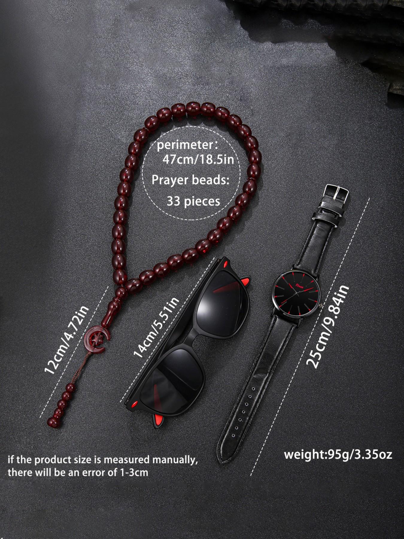 Men's Business Fashion Set, Includes Sunglasses, Watch, Prayer Beads, Ideal for Ramadan, Thanksgiving, Father's Day Gifts