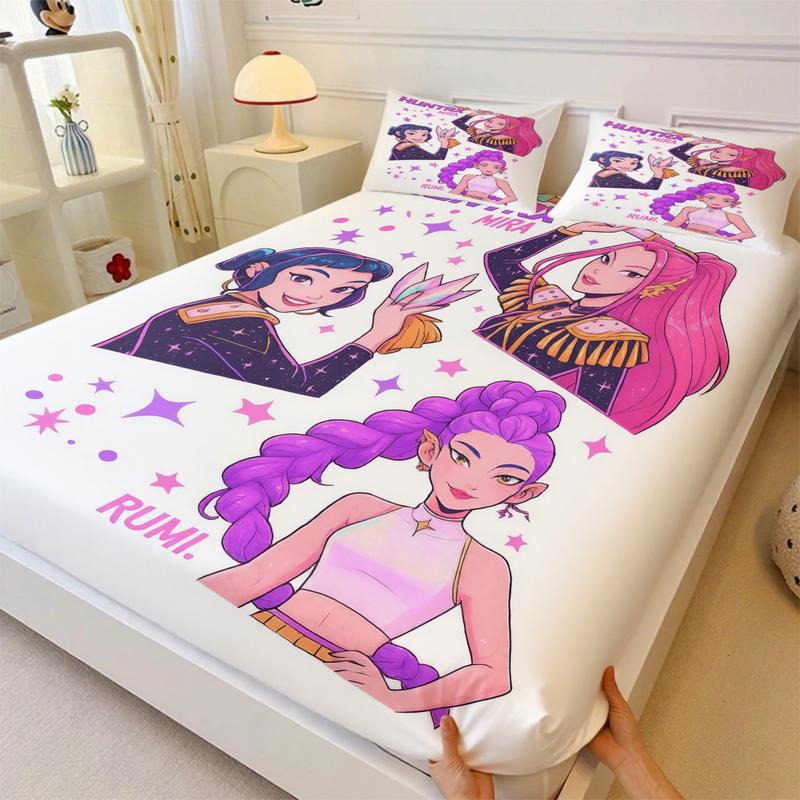K Pop Demon Hunters Soft Breathable Fitted Sheet Set, bed sheets set, 3 Counts/set including 1 Fitted Sheet & 2 Pillowcases, Cute Idol Themed Decor for Bedrooms and Gifts K Pop Demon Hunters Soft Breathable Fitted Sheet Set, bed sheets set, 3 Counts/set including 1 Fitted Sheet & 2 Pillowcases, Cute Idol Themed Decor for Bedrooms and Gifts
