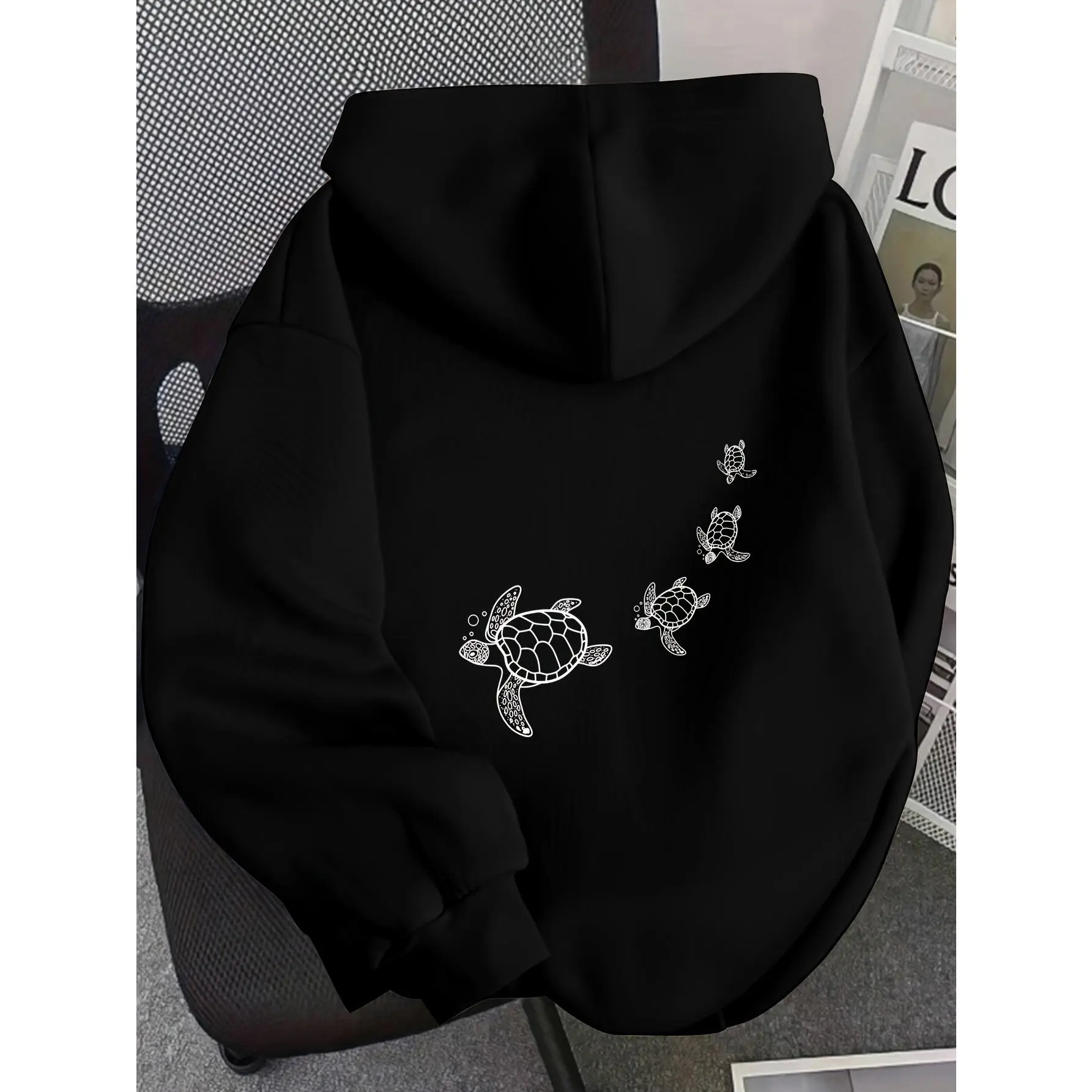 Women'S Autumn And Winter Oversized Pullover Hooded Sweatshirt, Trendy Creative Turtle Pattern Print Hoodie, Black Friday Outfit Trendy People Daily Commute Street Casual