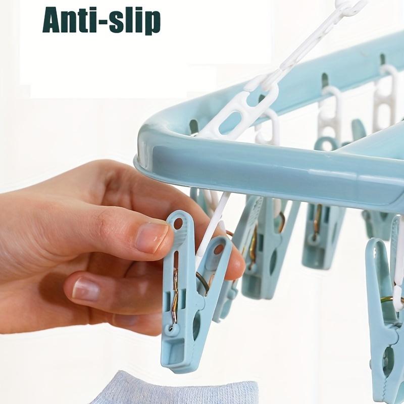 1PC Folding Clothes Hanger with Clips Multi functional Windproof and Sunscreen Clothes Hanger Folding Clothes Hanger Household Plastic Clothes Hanger 32 Clips