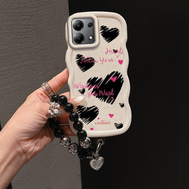 1 Piece Pink words and lines love Protection Suitable For Poco M6 Pro 4G M6 Pro 4G Flexible Phone Case Cover Featuring Slim And Lanyard For Daily Use