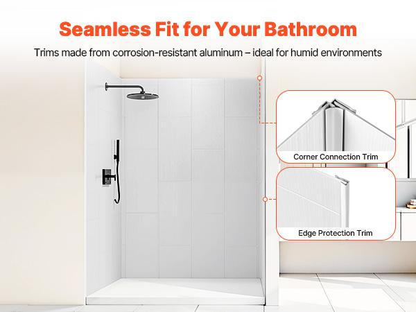 VEVOR Shower Wall Panels, 60 Wx 36 Dx 75 H, 0.14 (3.5 mm) Thick, 3-Panel Waterproof SMC Shower Surround Kit, Quick Install and Trimmable Bathroom Tub Wall Panel Surround Kit with 4 Glass Shelves